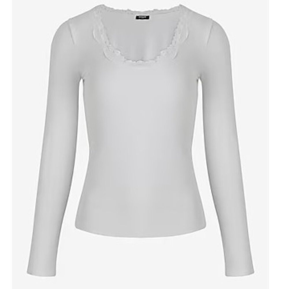 NEW! Express Fitted Scoop Neck Lace Trim Long Sleeve Tee - Size Medium